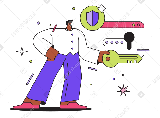 Guy has key to information secured by password Illustration in PNG, SVG