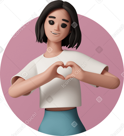 3D happy woman makes heart shape by her hand PNG, SVG
