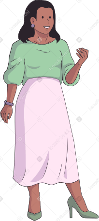woman in a midi skirt and a green sweater Illustration in PNG, SVG