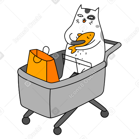 Cat sitting in shopping cart PNG, SVG