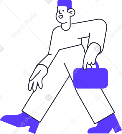 walking man with blue briefcase Illustration in PNG, SVG