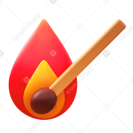 3D Fósforo con fuego PNG, SVG