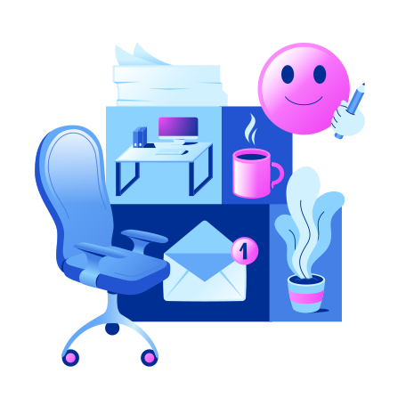Office work with coffee break and reading e-mail Illustration in PNG, SVG
