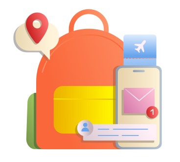 Travelling with backpack and boarding pass PNG, SVG