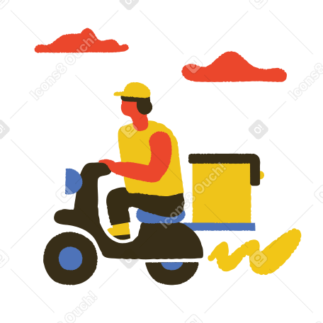 Deliveryman with bag riding a motorbike PNG, SVG