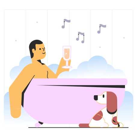 Man relaxing in bath with champagne Illustration in PNG, SVG