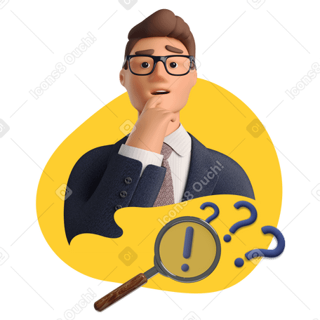 3D Businessman searching for an answer PNG, SVG