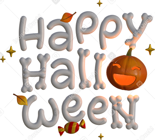 3d надпись счастливого хэллоуина с тыквой и конфетами в PNG, SVG