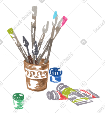 Brushes in a jar of paints PNG, SVG