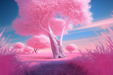 Pink tree in the middle of a field background PNG, SVG