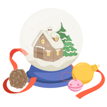 Snow globe and Christmas decorations PNG, SVG