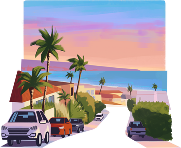 Tropical street with palm trees near sea coast PNG、SVG