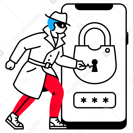 Burglar picks the lock on a smartphone Illustration in PNG, SVG