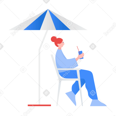 Девушка сидит под зонтиком с коктейлем и отдыхает в PNG, SVG