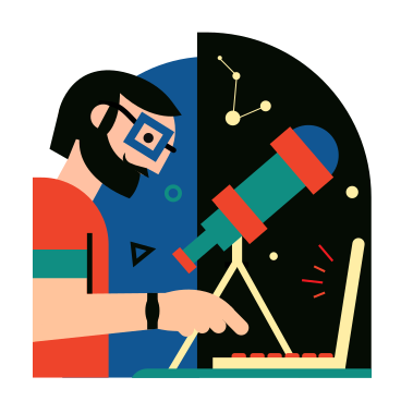 Astronomer working on his laptop PNG, SVG