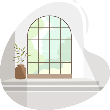 Weißer raum mit großen buntglasfenstern PNG, SVG