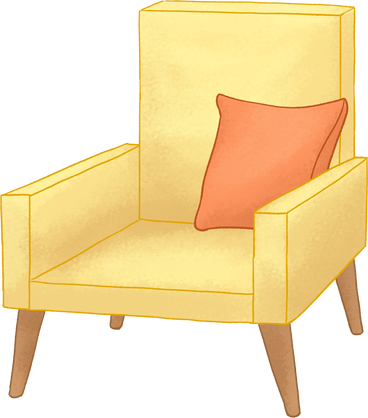 Yellow armchair with pillow PNG, SVG