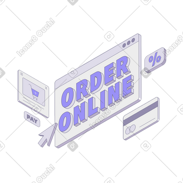 Lettering Order Online with e-commerce elements text animated illustration in GIF, Lottie (JSON), AE