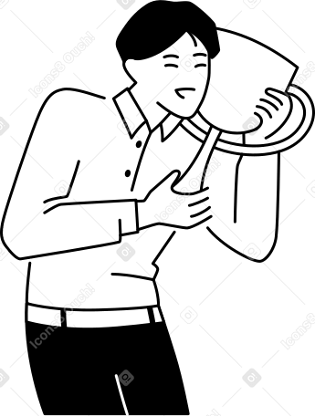 Молодой человек с призовым кубком в PNG, SVG