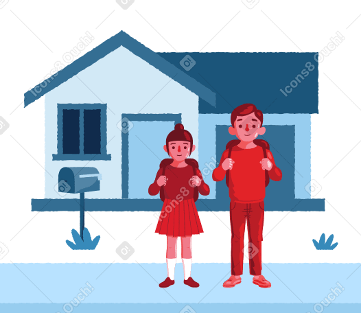 Students waiting for school bus Illustration in PNG, SVG