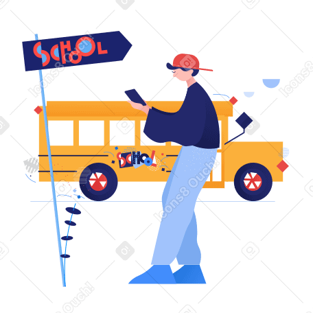 élève et autobus scolaire PNG, SVG