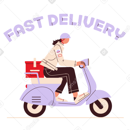 Lettering Free Delivery with girl who delivers an order text PNG, SVG