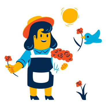 Флорист с букетом цветов в PNG, SVG