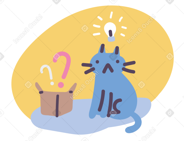 Cat kommt mit einer idee, um ein problem zu lösen, das aus der box kam PNG, SVG