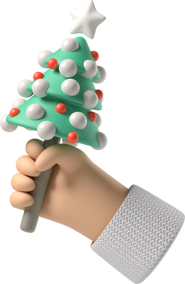 Рука с белой кожей держит маленькую рождественскую елку в PNG, SVG