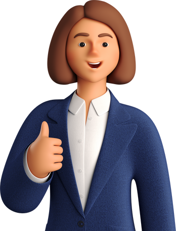 businesswoman in blue suit showing thumbs up Illustration in PNG, SVG