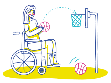 Woman with mobility impairment playing basketball PNG, SVG
