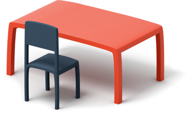 Red classroom table with black chair PNG, SVG