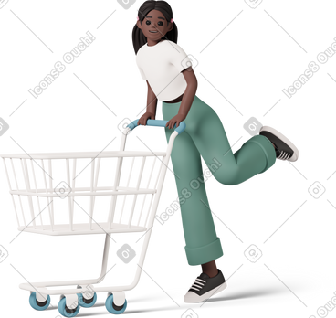 Black girl with empty shopping cart PNG, SVG