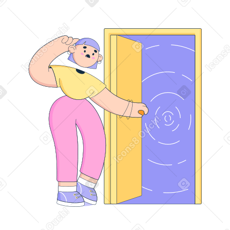 Puzzled woman opens the door to the void  PNG, SVG