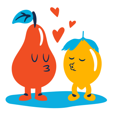 Pear and lemon characters are kissing PNG, SVG