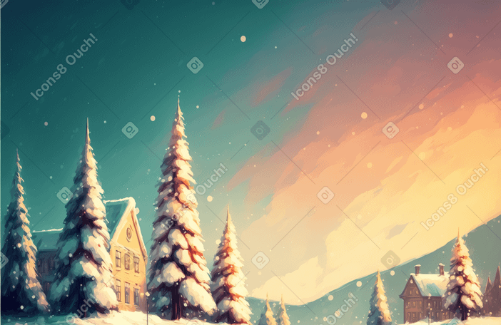 3D christmas city background Illustration in PNG, SVG