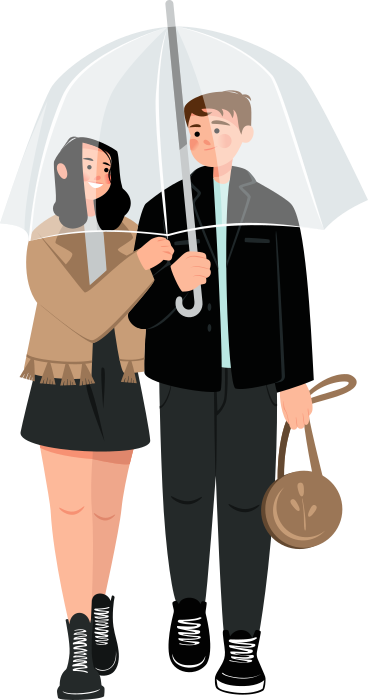boy and girl walking under an umbrella PNG, SVG