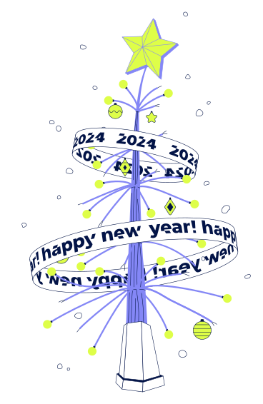 Сyber Christmas tree with text Happy new year and 2024 PNG, SVG