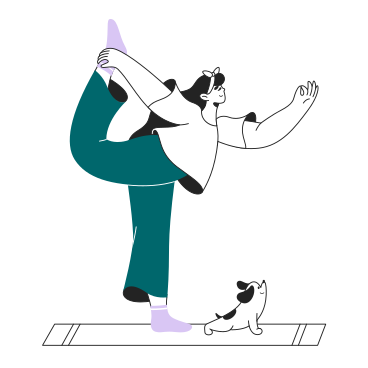Girl and her dog do yoga on a mat PNG, SVG