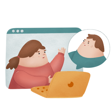 Woman communicates with a man by zoom PNG, SVG