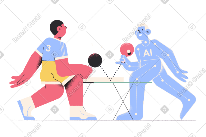 Ai cyborg playing table tennis with human PNG, SVG