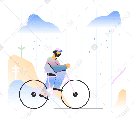 Biking in the rain Illustration in PNG, SVG