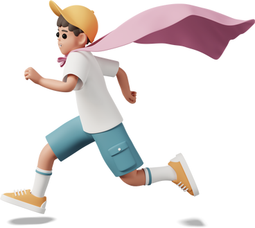Мальчик в плаще супергероя бежит в PNG, SVG