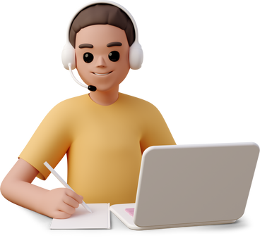 young woman in headset using laptop and taking notes PNG, SVG