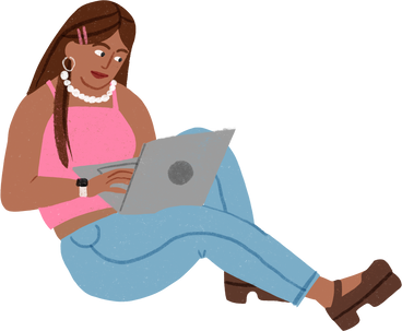 Giovane donna mezza seduta con un computer portatile PNG, SVG