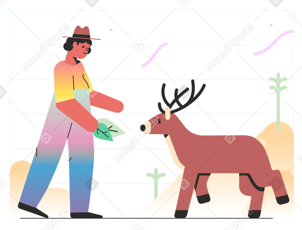 Feed a deer Illustration in PNG, SVG