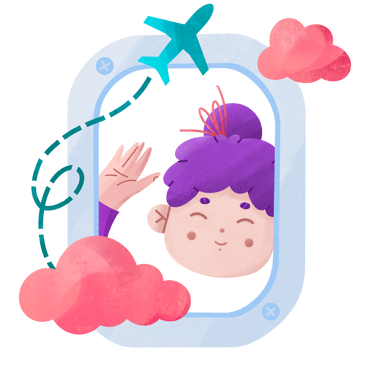 Happy girl waving from the airplane window PNG, SVG