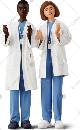 3D two doctors making finger heart PNG, SVG