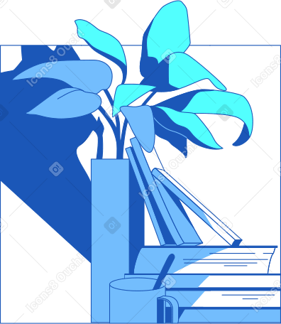 frame with books and plant PNG, SVG