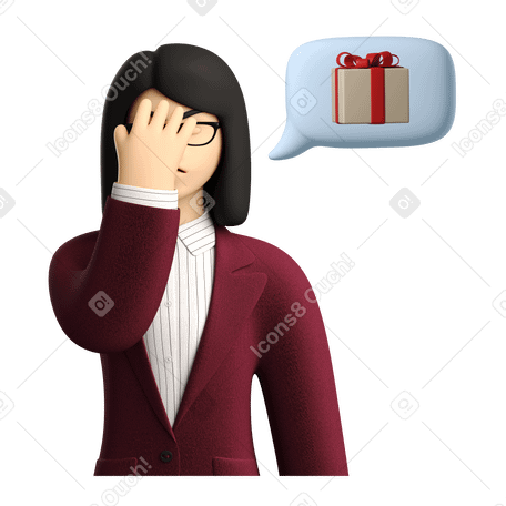 3D Businesswoman forgot about present Illustration in PNG, SVG